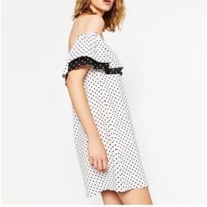 🔵SALE 3/$25 ZARA BASIC COLLECTION POLKADOT BLACK WHITE OFF THE SHOULDER DRESS M